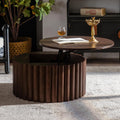 ø27.55'' Round Lift Top Coffee Table with Hidden Storage Space, Modern Drum Handcraft Wood Fluted Coffee Table for Living Room, No, Assembly, Walnut