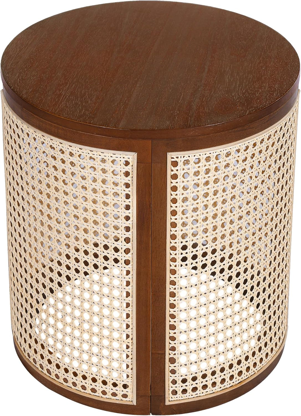 Christopher Knight Home Aurl Lift Top Round End Table with Storage, Modern Side Table with Woven Rattan Details, Wooden Small Coffee Table for Living Room, Round Storage Ottoman, Dark Brown