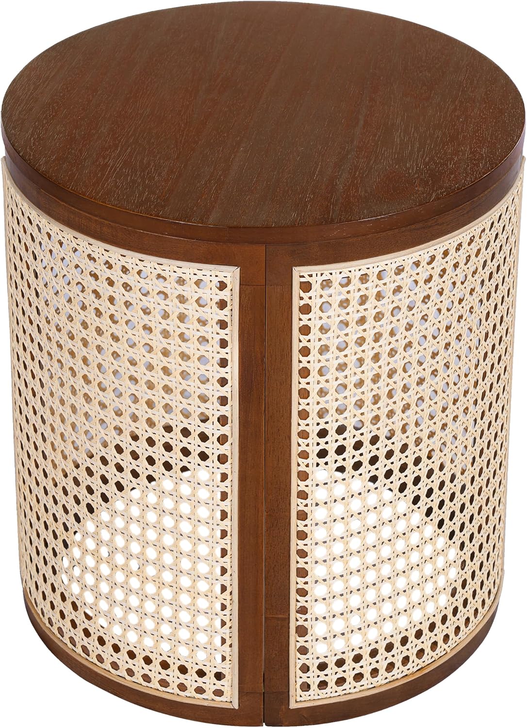 Christopher Knight Home Aurl Lift Top Round End Table with Storage, Modern Side Table with Woven Rattan Details, Wooden Small Coffee Table for Living Room, Round Storage Ottoman, Dark Brown