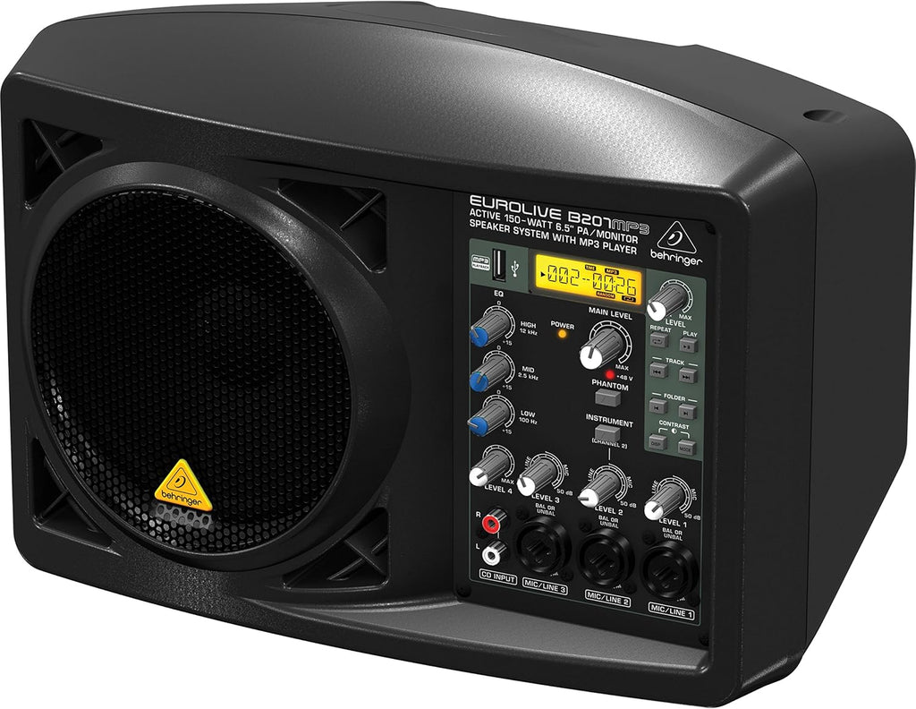 Behringer EUROLIVE B207MP3 Active 150 Watt 6.5' PA/Monitor Speaker System with MP3 Player