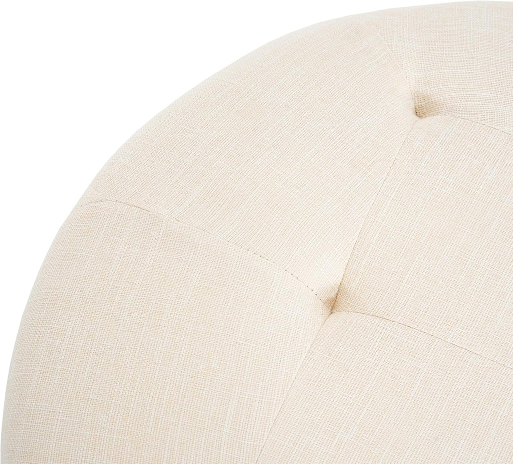 Christopher Knight Home York Linen Fabric Upholstered Ottoman, Wooden Round Ottoman Coffee Table, Modern Living Room Ottoman Foot Stool, Extra Seat Sofa Footrest, Beige