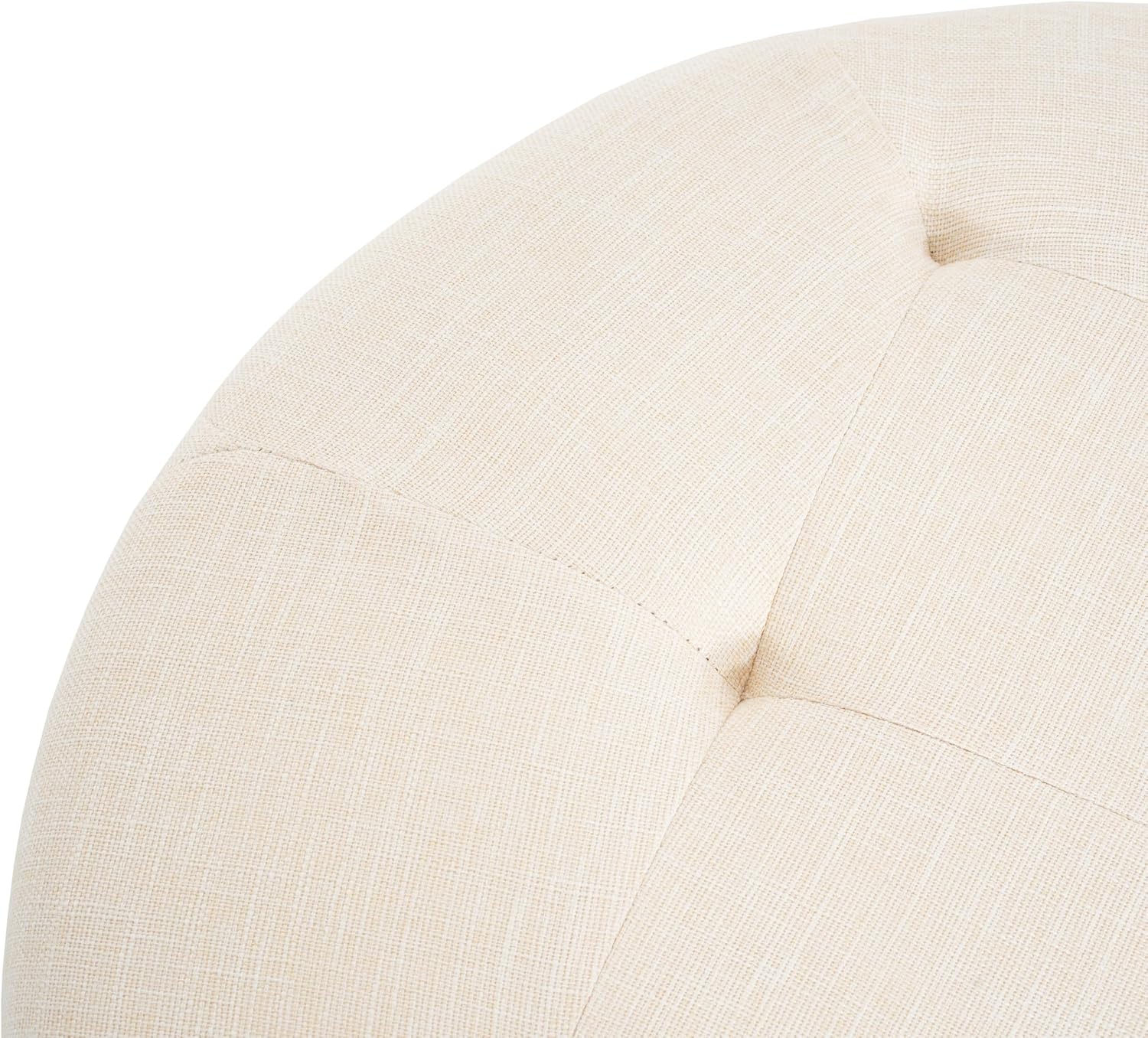 Christopher Knight Home York Linen Fabric Upholstered Ottoman, Wooden Round Ottoman Coffee Table, Modern Living Room Ottoman Foot Stool, Extra Seat Sofa Footrest, Beige