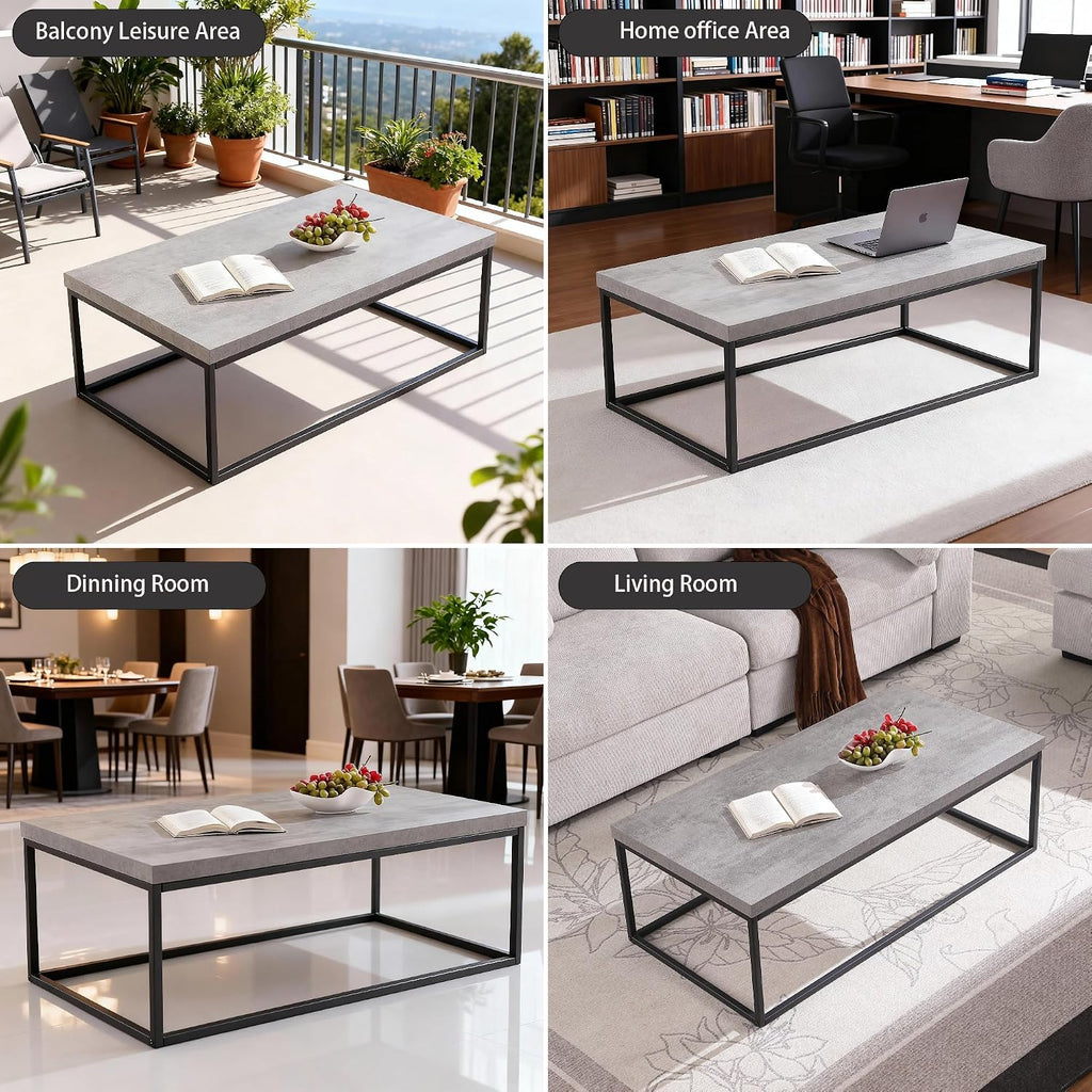 CENSI 47-Inch Large Grey Marble Accent Coffee Table/Center Table for Living Room, Rectangle Modern Industrial Style,Wood and Metal, Max.Loading 220 lbs. (Concrete)