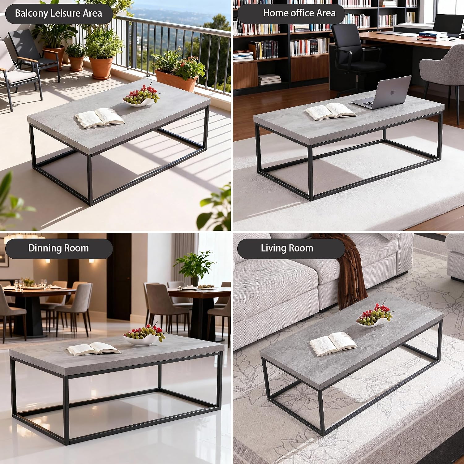 CENSI 47-Inch Large Grey Marble Accent Coffee Table/Center Table for Living Room, Rectangle Modern Industrial Style,Wood and Metal, Max.Loading 220 lbs. (Concrete)