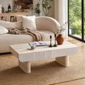 47' Travertine Coffee Table with Storage, Mid-Century Modern Fluted Coffee Tables with 2 Drawers for Living Room, Large Rectangular Coffee Center Tea Table with Sturdy Legs for Apartment Small Spaces