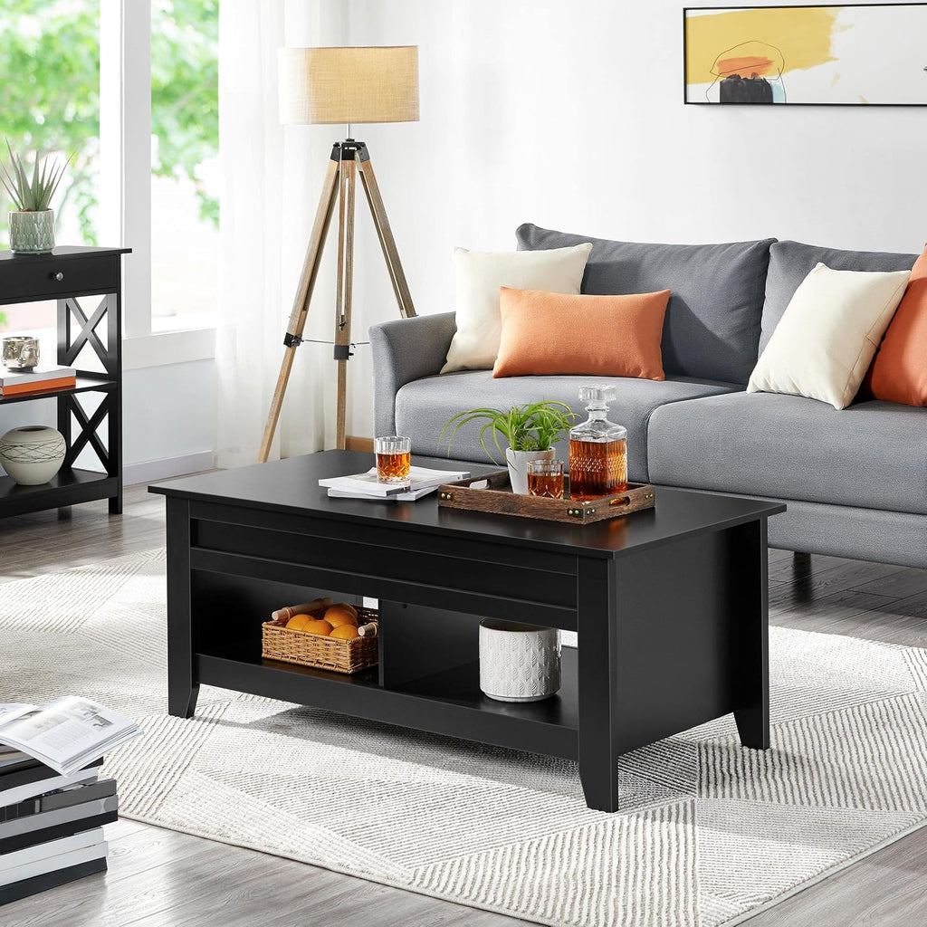 Yaheetech 47.5in Coffee Tables and 2PCS Side Tables Set, Lift Top Coffee Table with Storage and 3 Tier End Table with Storage Shelf for Living Room Black