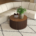 POVISON Round Coffee Table,Mid Century Modern Fluted Coffee Table for Living Room Bedroom Office, 31.5', Walnut