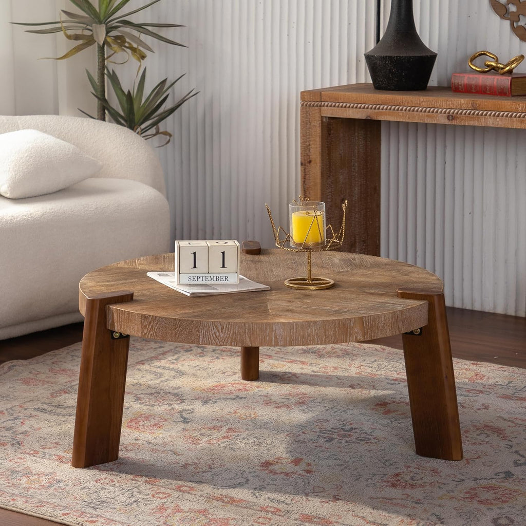 36.61'' Round Coffee Table, Modern Countryside Farmhouse Rustic Wood Coffee Table for Living Room, Easy Assembly, Natural
