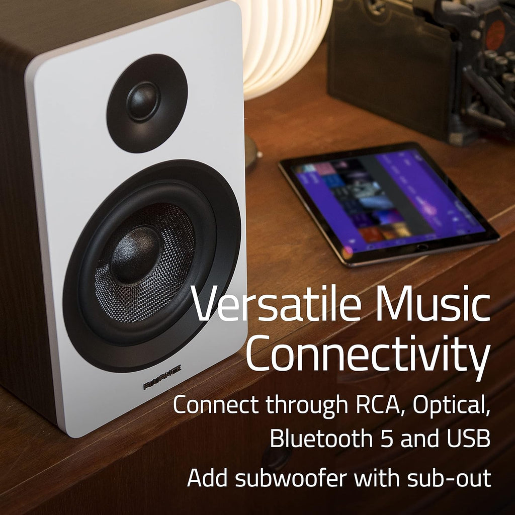 Fluance Ai61 Powered 2-Way 2.0 Stereo Bookshelf Speakers with 6.5' Drivers, 120W Amplifier for Turntable, TV, PC and Bluetooth 5 Wireless Music Streaming - RCA, Optical, USB & Sub Out (Black Ash)