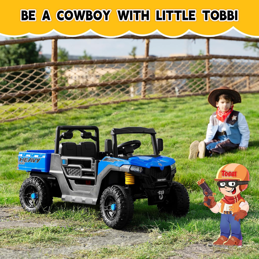 TOBBI Ride on Dump Truck with Electric Dump, Ride on Car with Remote Control, Kids Car to Drive Battery Power Wheels Electric Car Toys for Kids Toddlers Aged 3-8 with Music Player LED Light