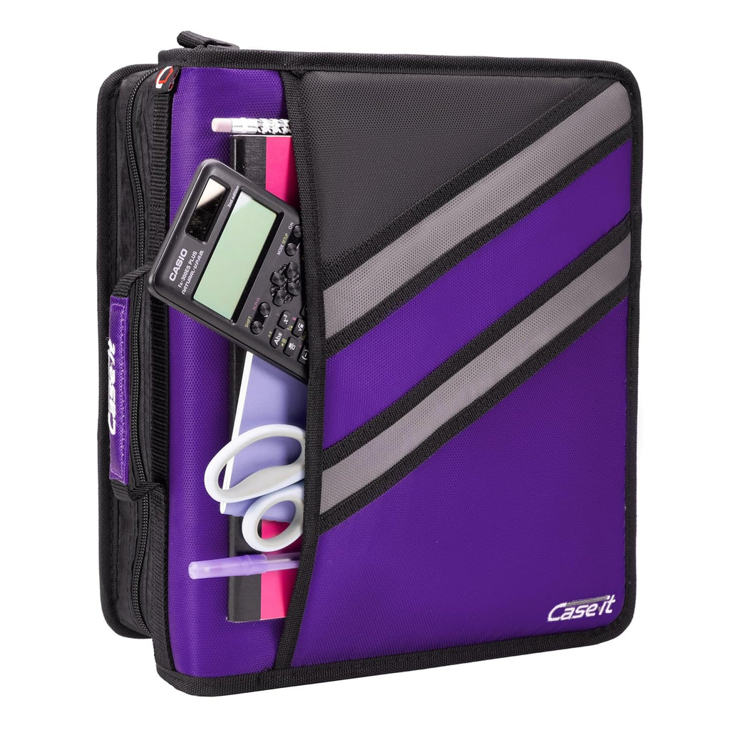 Case-it The Z Shape Zipper 6 Piece Casepack - Two s in One - Double Sided 1.5 Inch D-Ring - Multiple Pockets - 500 Page Capacity - Comes with Shoulder Strap, Deep Purple, Z-176, 6 Piece casepack