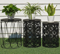 HFHOME Set of 3 Metal Outdoor Side Table, Nesting Round Coffee Table for Indoor Outdoor, Heavy Duty End Tables Plant Stand Living Room Garden Stool - Black