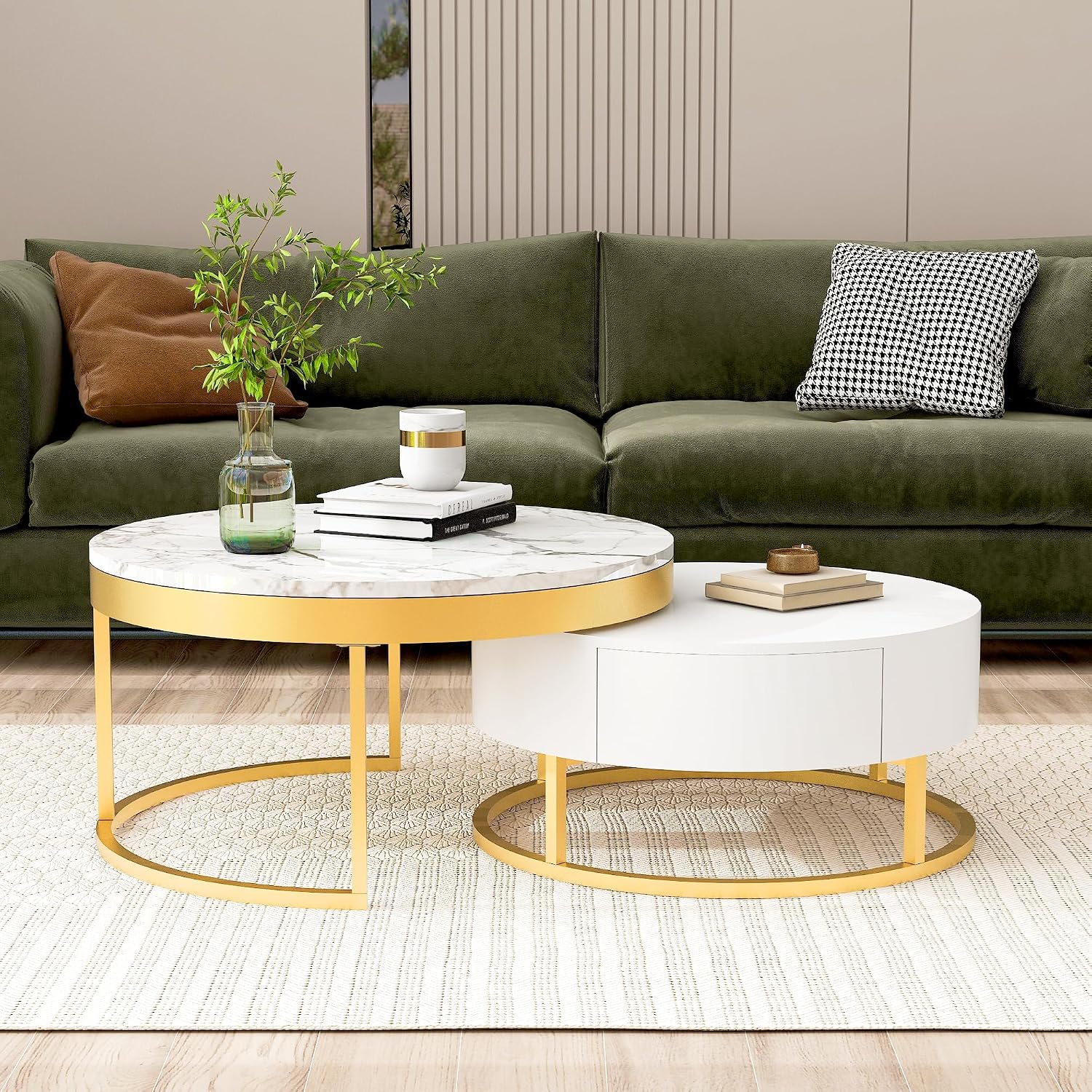 31.5' Round Modern Nesting Coffee Table with Drawers,White