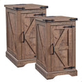 JXQTLINGMU Farmhouse Nightstand Set of 2 with Charging Station, 17'D Rectangular End Table with Barn Door & Adjustable Storage Shelf, Wood Rustic Sofa Side Table for Living Room, Bedroom, Light Brown
