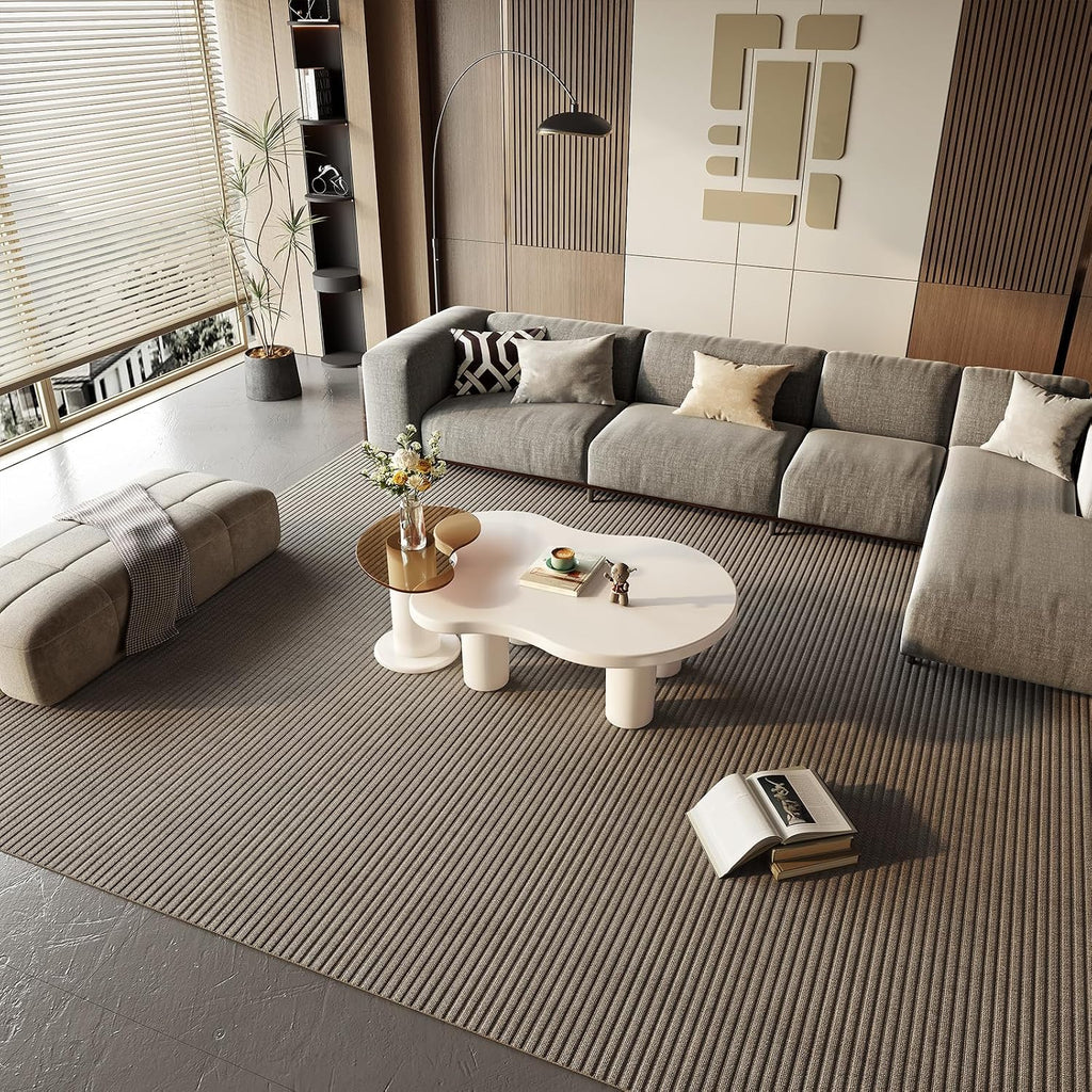 Nesting Coffee Table Set of 2, Modern Irregular Coffee Table & Tempered Glass End Table for Living Room, Unique Funky Center Table Set for Small Spaces, Easy Assembly, White