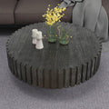 31.4'' Round Circle Coffee Table Modern Wood Coffee Table for Living Room, Contemporary Minimalist Fluted Drum Pedestal Style, Easy Assembly, Black
