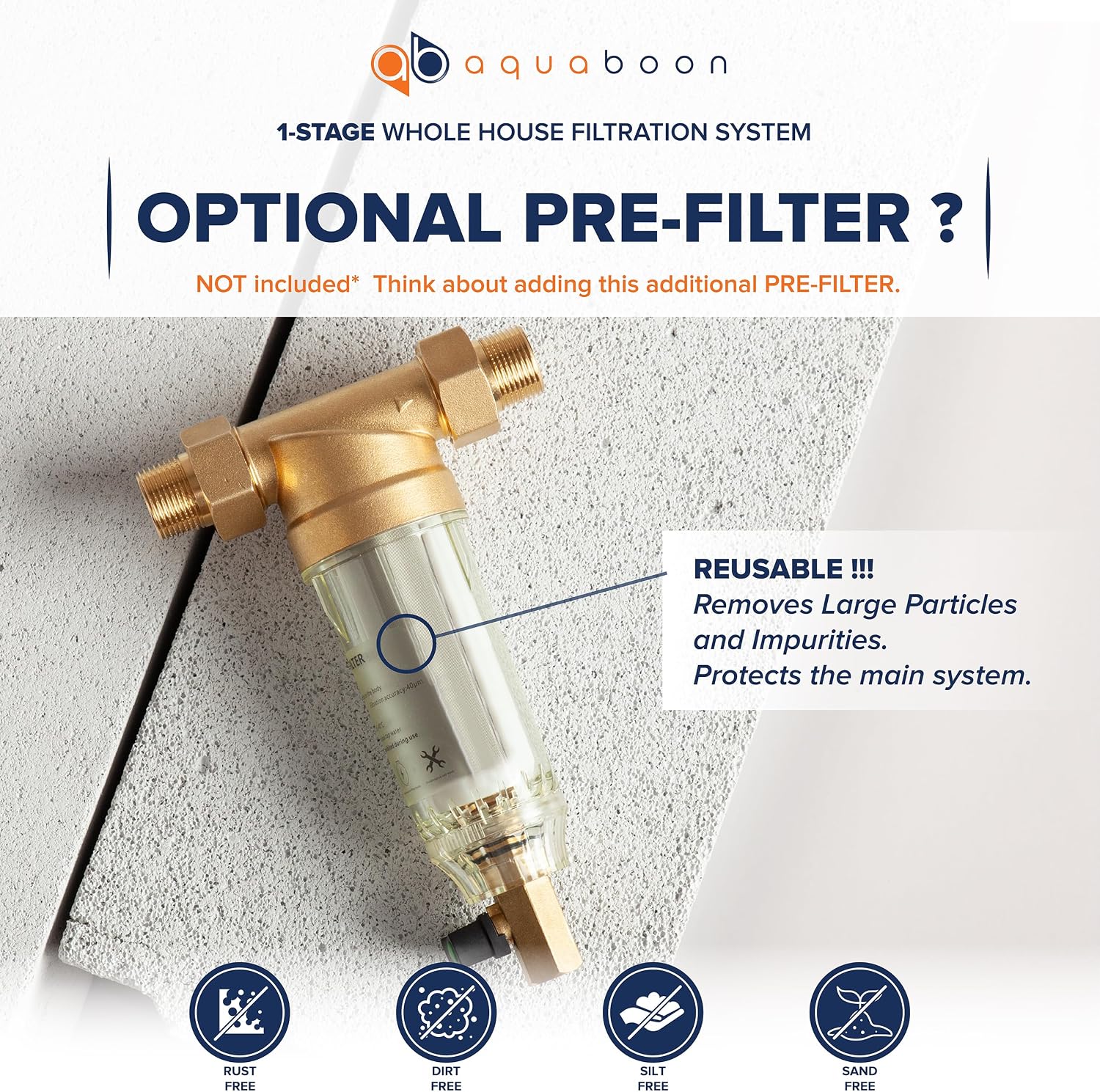 Aquaboon 2-Stage Whole House Water Filter System with 20x4.5 Filters Against Sediment & Chlorine with Pressure Gauge & Release, Wrench, Iron Bracket