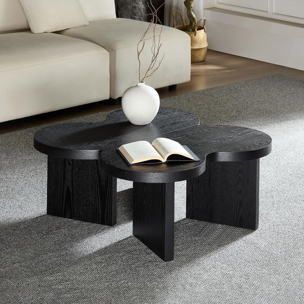 Modern Nesting Coffee Table Set of 2, Natural Wooden Coffee Table for Living Room, Small Center Table End Table Sets with Rustic Wood Grain for Bedroom Office Cafe Black 31.5' W x13.77 H