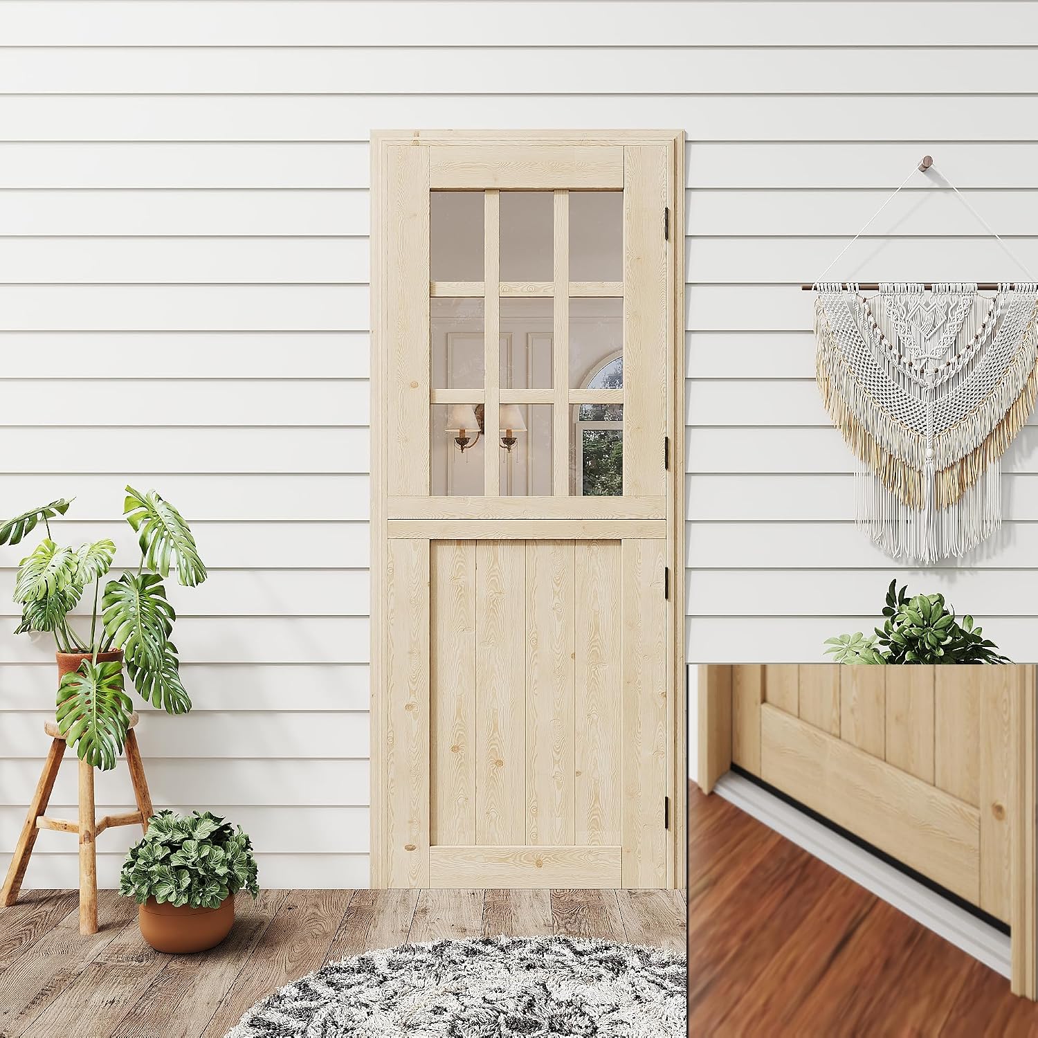 30' x 80' Dutch Door with Threshold, 1.75' Pine with 9-Lite Glass Split Half Door for Exterior Front Entry, Patio Doorway & Interior Pantry/Back w/1 Door Slab+1 Sill+4 Hinges+1 Latch