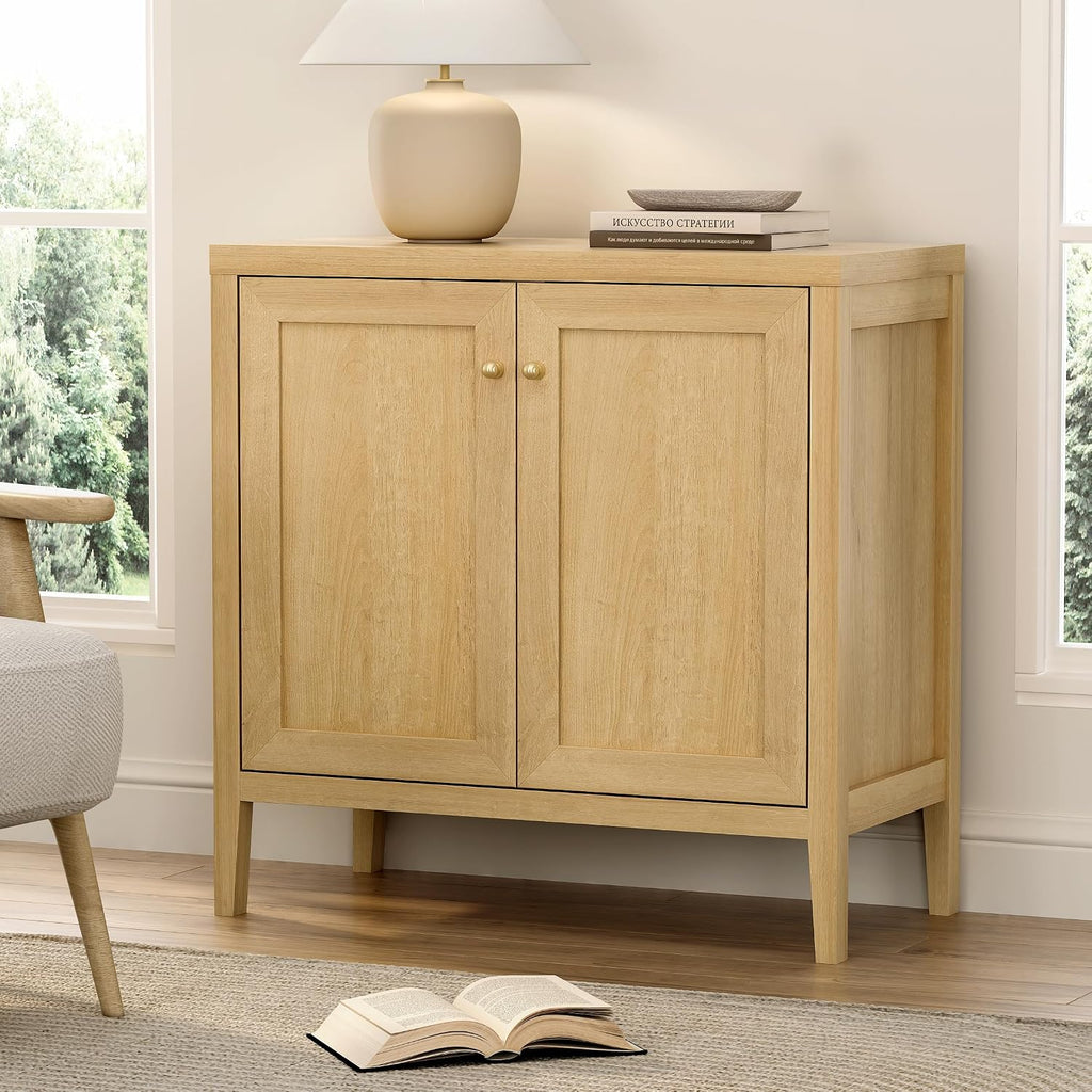 EYYTHUNG Sideboard Buffet Cabinet with Adjusable Shelves, Farmhouse Storage Cabinets, Credenza, Accent Cabinet, Kitchen Coffee Bar Console Table for Living Dining Room, Natural Oak