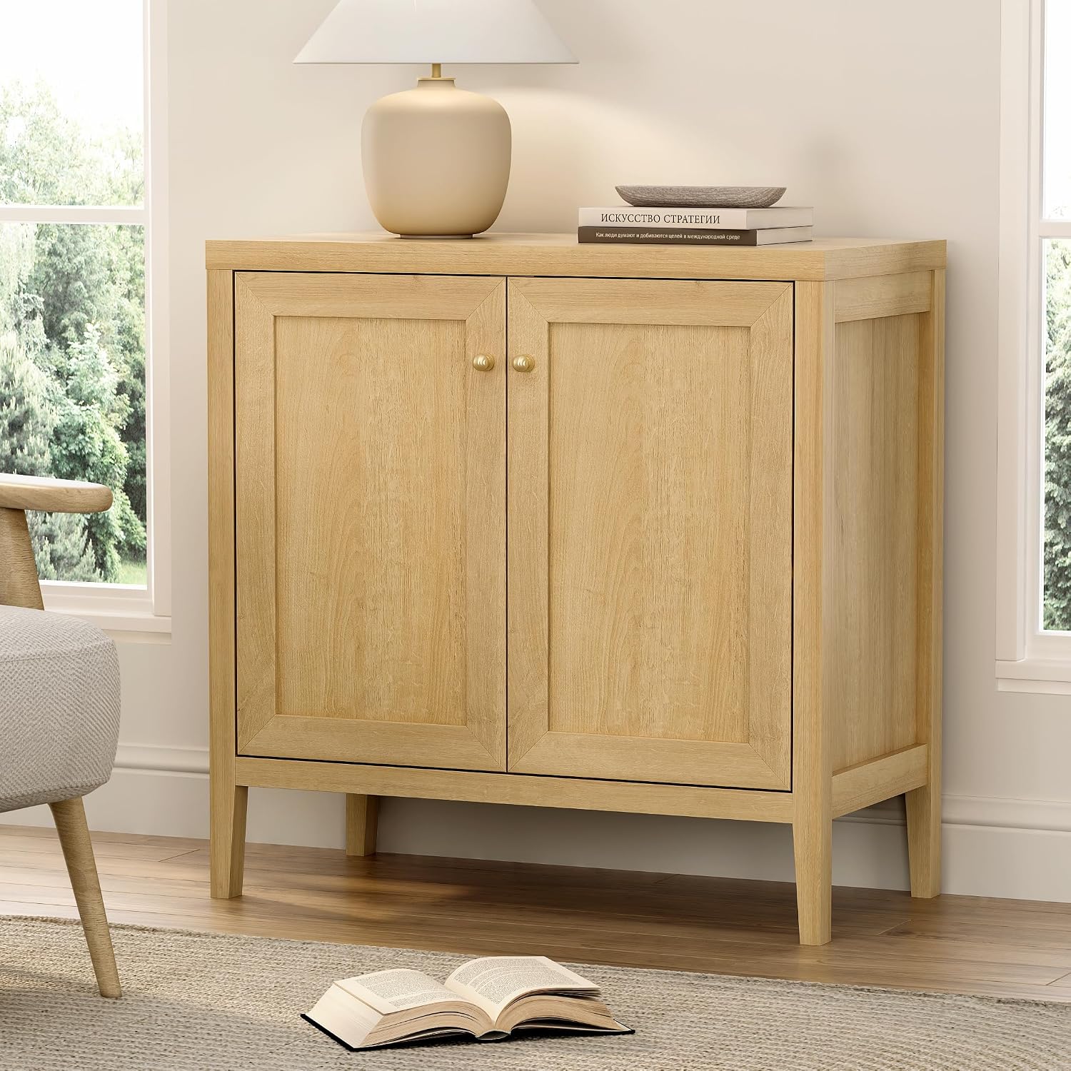 EYYTHUNG Sideboard Buffet Cabinet with Adjusable Shelves, Farmhouse Storage Cabinets, Credenza, Accent Cabinet, Kitchen Coffee Bar Console Table for Living Dining Room, Natural Oak