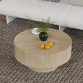 Round Fluted Coffee Table Round Drum Coffee Table for Living Room Modern Circular Pedestal Center Table (Circle Travertine 29.9in)