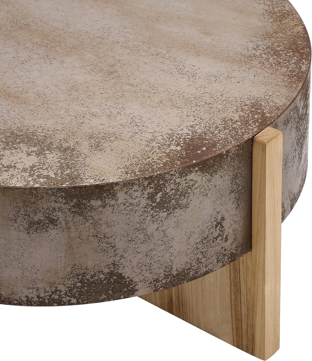Christopher Knight Home Ember Rustic Coffee Table, 33' Modern Round Wood Accent Table with Burnt Legs, Indoor Living Room Side Table, Wooden End Table with Cross Base, Easy Assembly, Natural + Rustic