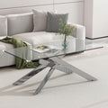 47 Inch Glass Coffee Table, Modern Rectangle Center Table with Clear Tempered Glass Top and Silver Metal Legs for Living Room, Apartment, Office, Easy to Clean