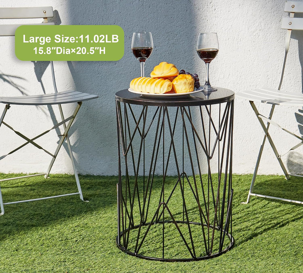 HFHOME Set of 3 Heavy-Duty Round End Table, Side Table, Coffee Table for Indoor Multifunctional Use, Outdoor Decorative Garden Stool Plant Stand-Bronze