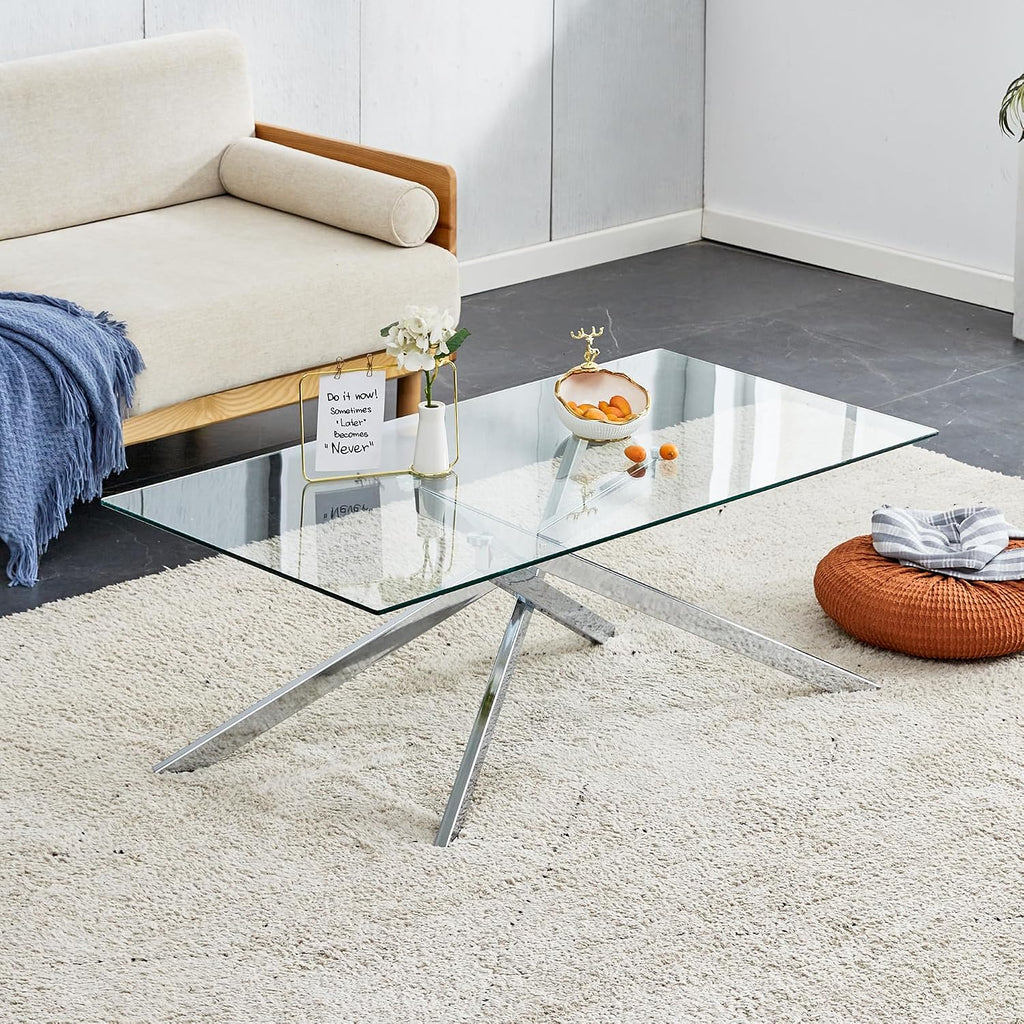 IANIYA Living Room Set - Glass Coffee Table and 2 End Tables with Modern Design Set of 3 (Large Coffee Table + End Table x2, Silver)