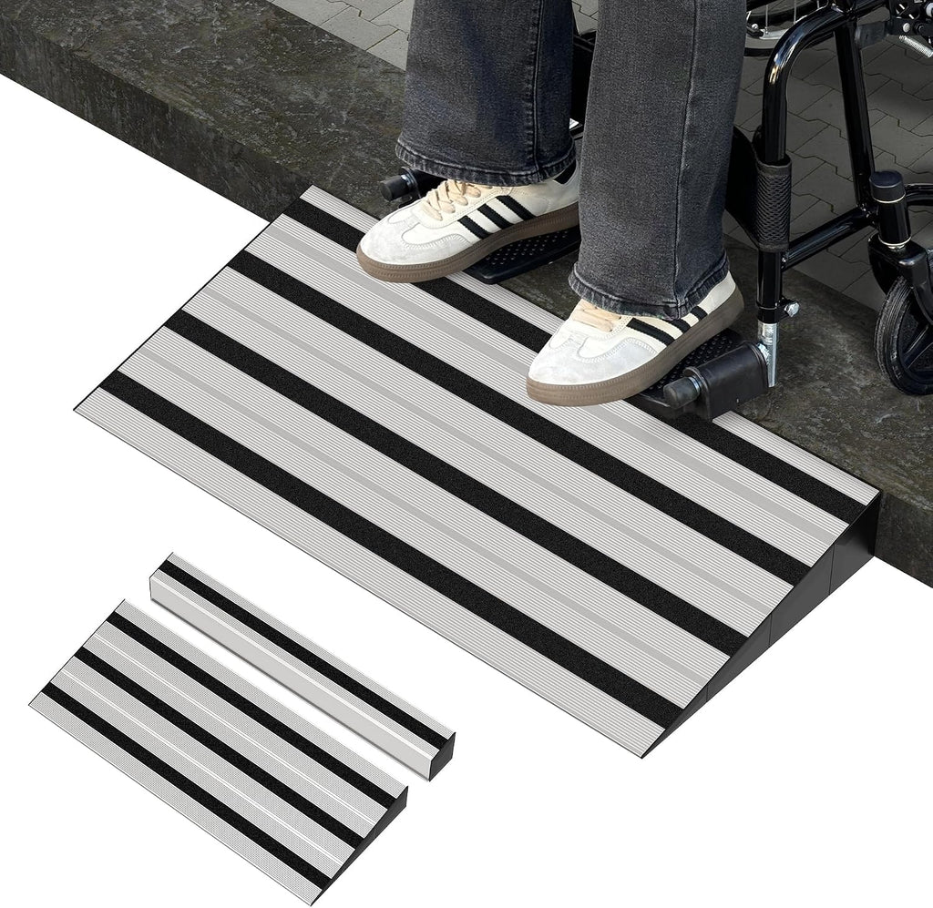 5' Rise Modular Threshold Ramp for Doorways, Stable Wheelchair Ramp for Home Steps, Aluminum Door Ramp and Curb Ramp for Scooters, Power Chairs, Cars, 1100LBS Load Capacity