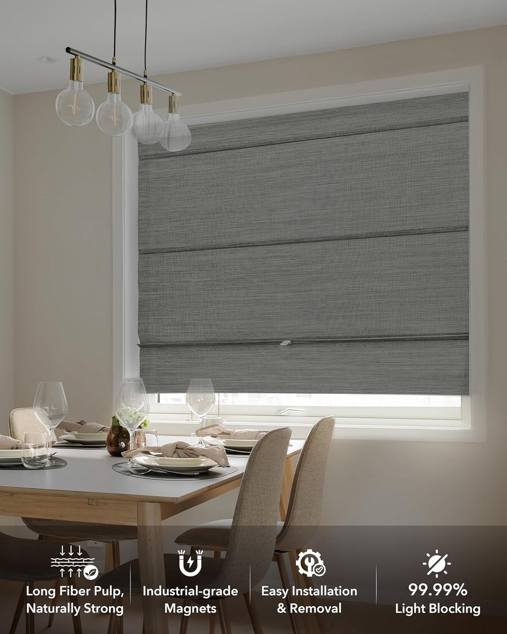 GoDear Design 99.99% Blackout Magnetic Roman Shades for Windows, No Drill Cordless Woven Fabric Blinds for Bedroom & Living Room, Thermal Insulated Door Window Curtains & Blinds, 35' W x 65' L, Iron