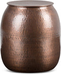 SIMPLIHOME Griffen Metal Storage Accent Table - 19 inch Wide Solid Metal Round Drum Side Table in Antique Copper, Industrial End Table for Living Room with Hidden Storage Space, Assembled