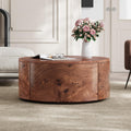 Flieks Burl Wood Rotating Coffee Table with 2 Drawers, 360° Rotating Top, Walnut, 28.4'