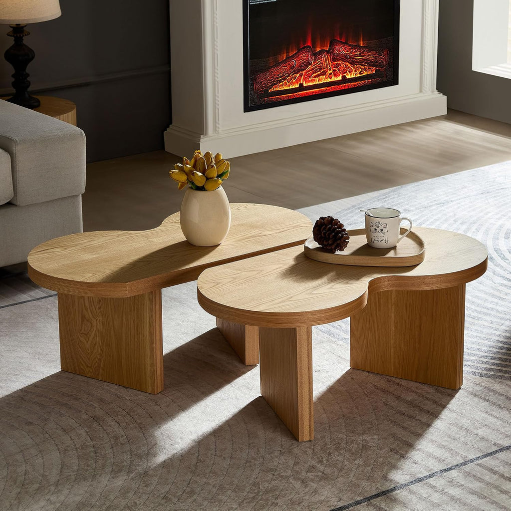 Modern Nesting Coffee Table Set of 2, Natural Wooden Coffee Table for Living Room, Small Center Table End Table Sets with Rustic Wood Grain for Bedroom Office Cafe Oka 31.5' W x13.77 H