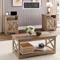 LUXOAK 3-Piece Farmhouse Living Room Table Sets, Includes 1 x Coffee Table, 2 x End Tables with Charging Station & USB Ports, Rustic Coffee Table Set of 3, Barnwood