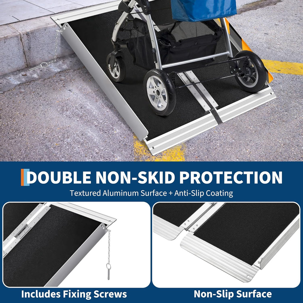 Aluminum Portable Wheelchair Ramp Folding Ramp w/Non-Slip Surface, Threshold for Home Steps, Scooter for Car, Doorways, Curbs & Stairs, 600 Lbs Capacity