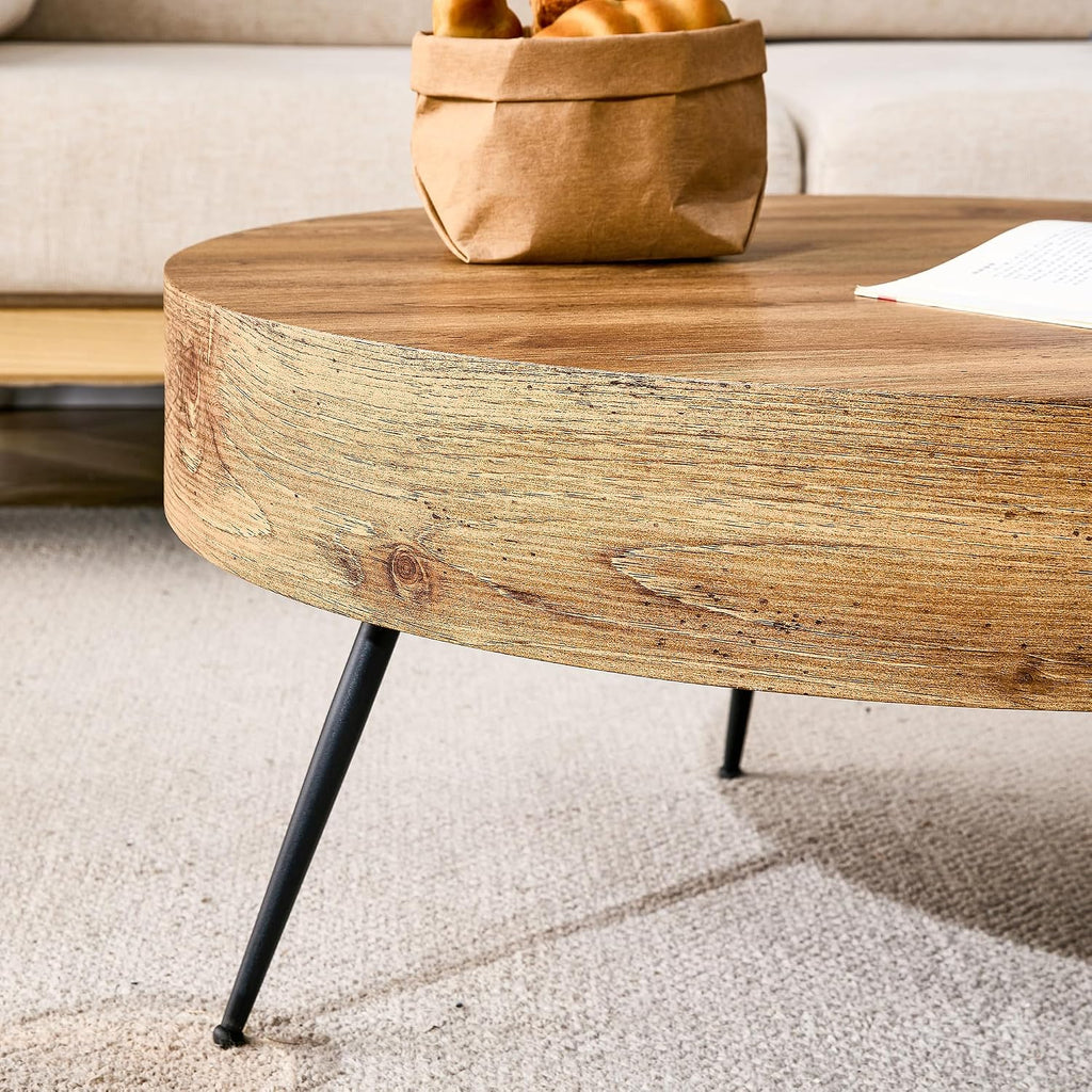 31.5'' Modern Round Coffee Table MDF Desktop with Metal Legs for Living Room Dining Room Bedroom Office