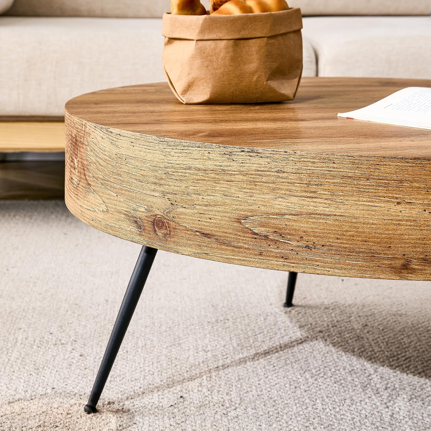 31.5'' Modern Round Coffee Table MDF Desktop with Metal Legs for Living Room Dining Room Bedroom Office
