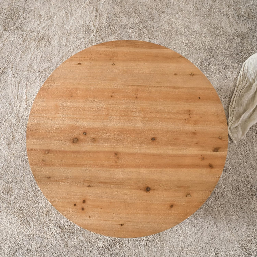 31.50' Coffee Table with Storage, Round Drum Coffee Table for Office, Dining Room and Living Room, Nature
