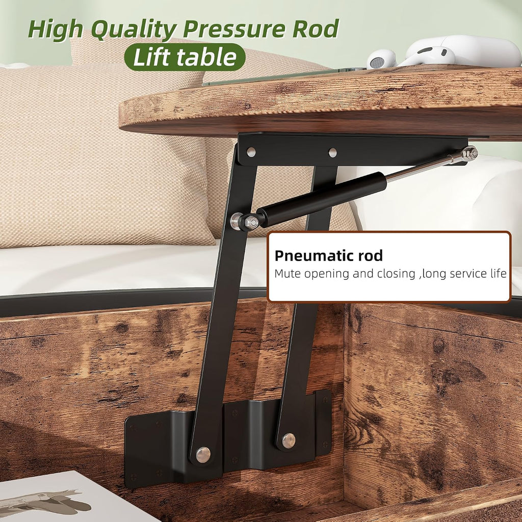 HOJINLINERO Round Lift Top Coffee Table,with Storage Hidden Compartment,Wood Farmhouse Coffee Table Decor,Center Table for Living Room