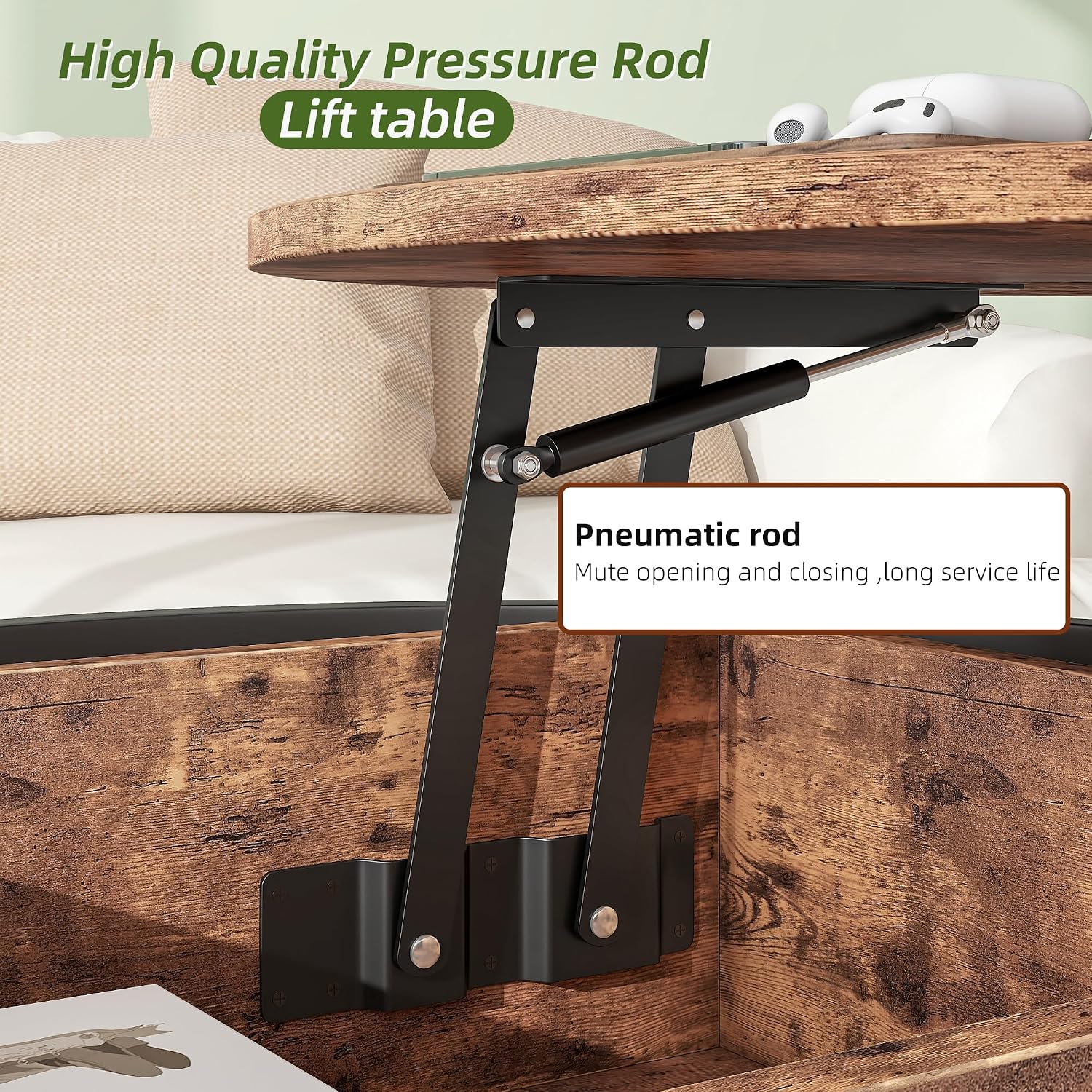 HOJINLINERO Round Lift Top Coffee Table,with Storage Hidden Compartment,Wood Farmhouse Coffee Table Decor,Center Table for Living Room