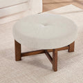 Christopher Knight Home Ladin Modern Round Ottoman Coffee Table, Fabric Upholstered Cocktail Ottoman for Living Room Sofa, Entryway Comfortable Footstool, Wooden Ottoman Foot Rest, Beige+Brown