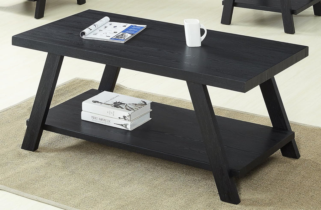 3-Piece Living Room Table Set, Coffee Table& Two End Tables, Side Table with Wood Storage Shelf for Living Room, Bedroom (Black, 48' L x 24' W x 19' H)