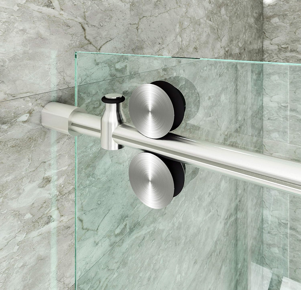 DIYHD 6.6ft Frameless Brushed Satin Stainless Steel Sliding Glass Shower Door Track barn Shower Door Hardware