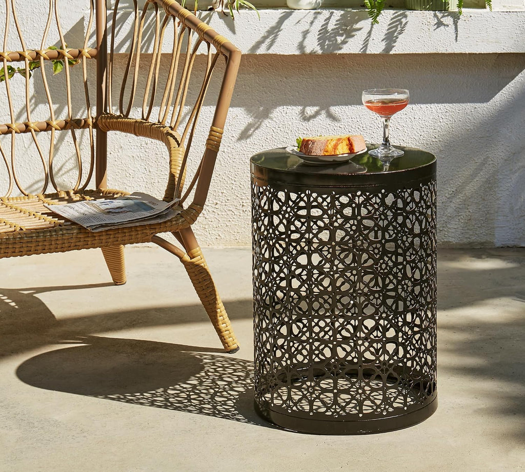 HFHOME Set of 3 Heavy-Duty Round End Table, Side Table, Coffee Table for Indoor Multifunctional Use, Outdoor Decorative Garden Stool Plant Stand-Bronze