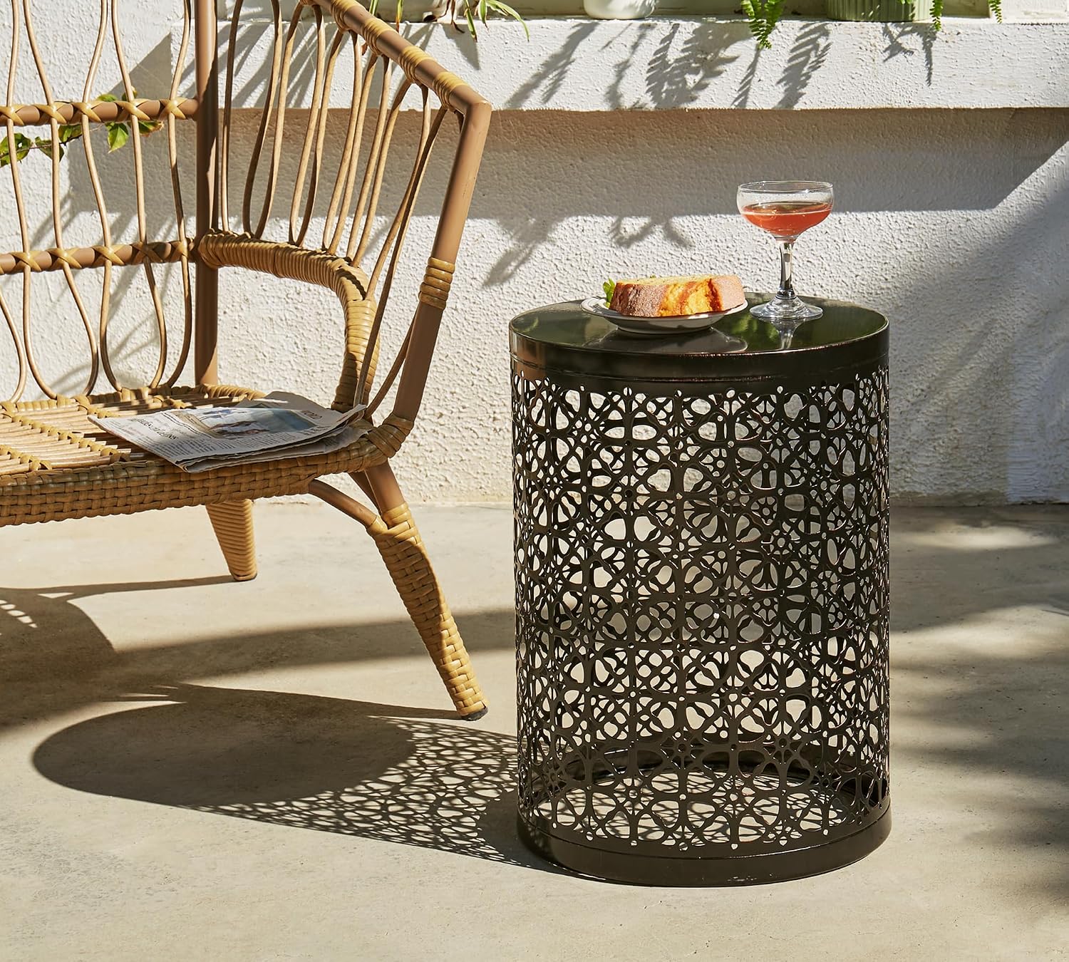 HFHOME Set of 3 Heavy-Duty Round End Table, Side Table, Coffee Table for Indoor Multifunctional Use, Outdoor Decorative Garden Stool Plant Stand-Bronze