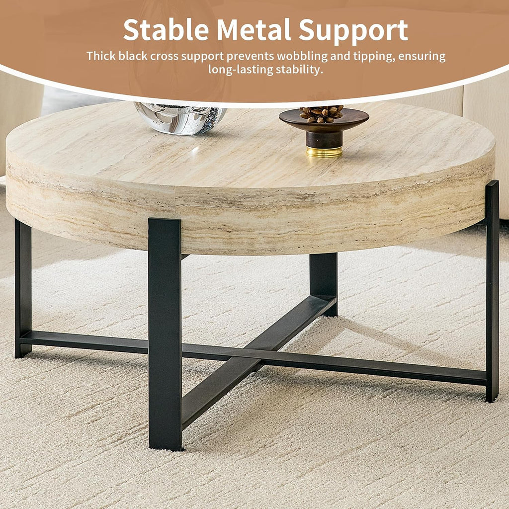 Round Coffee Table Small Modern Coffee Tables with Storage Wood Mid Century Coffee Table for Living Room Office Apartment