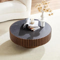 WILLIAMSPACE 35.43' Round Coffee Table with Sintered Stone Tabletop, Modern Farmhouse Wood Circle Drum Center Table for Living Room, Accent Side End Table for Apartment, 13.77' H (Walnut+Black)