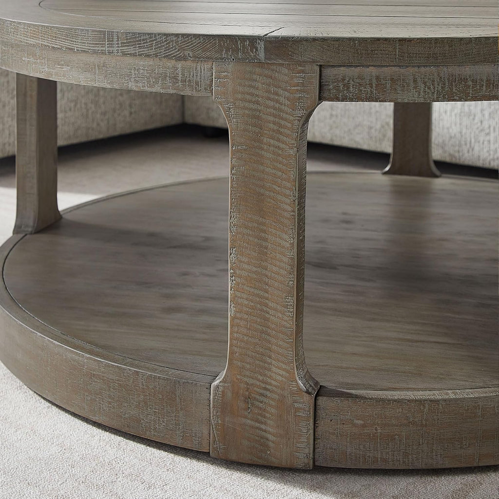 40'' Round Wood Coffee Table Circle Coffee Table with 4 Wheel for Living Room, Moveable Modern Retro Farmhouse Style, Easy Assembly, Light Brown (ø40'' x 17.52'')